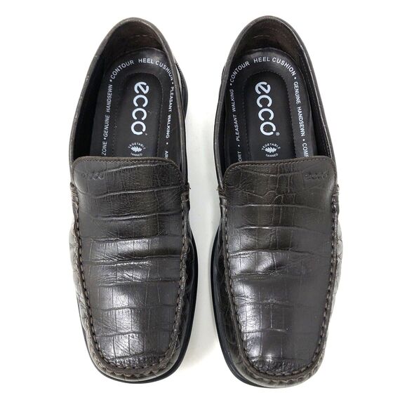 Ecco Leather Croc Embossed Driving Loafers Mens Size 41 US 10 Euro Preppy Mocs - Picture 5 of 13